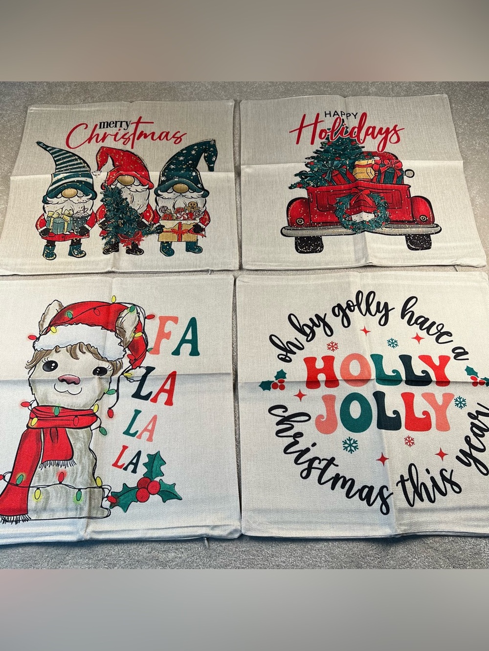 Christmas Pillow Covers Set of 4 Lamb Gnomes Holly Jolly Woven